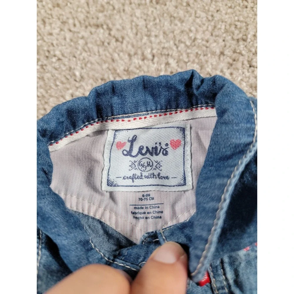 Levi's 6-9 Months Baby Girl Denim Dress Western Chambray Vintage Y2K Pocket CUTE
